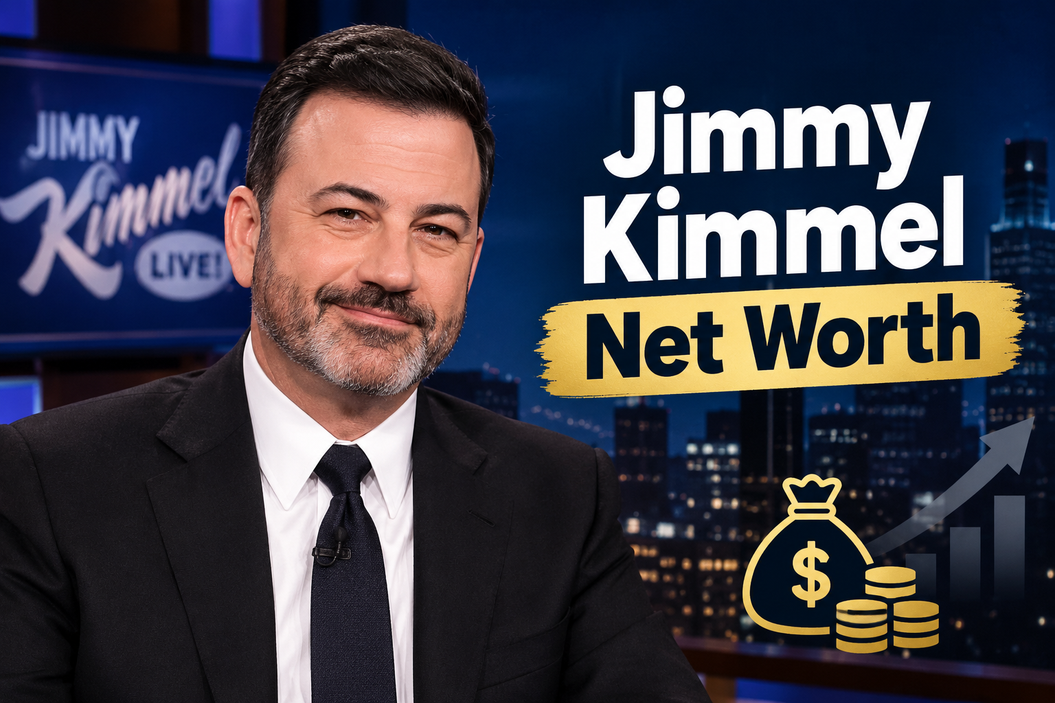Jimmy Kimmel hosting his late-night television show, related to Jimmy Kimmel S Net Worth